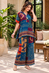 Premium Pure Gaji Cotton Co-ord Set – Comfortable Wear for Women Blue