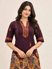 Printed Asymmetric Purple Rayon Co-Ord Set