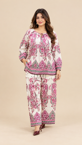 Women's Boho Print Pure Viscose Co-ord Set Pink | Fast Shipping