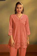 Women’s Pure Cotton Rust Schiffli Co-Ord Set