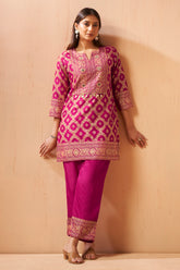 Women's Pink Foil Printed Vichitra Silk Co-Ord Set