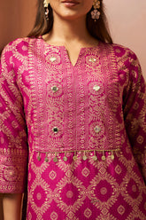 Women's Pink Foil Printed Vichitra Silk Co-Ord Set