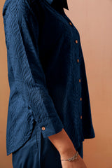 Navy Blue Embroidered Cotton Blend Co-Ord Set