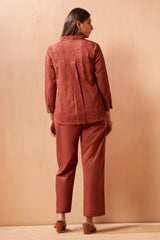 Rust Embroidered Cotton Blend Co-Ord Set