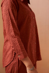 Rust Embroidered Cotton Blend Co-Ord Set
