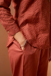 Rust Embroidered Cotton Blend Co-Ord Set