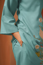Dusty Teal Embroidered Mirror Work Co-Ord Set