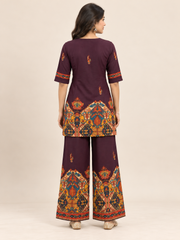 Printed Asymmetric Purple Rayon Co-Ord Set