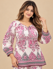 Women's Boho Print Pure Viscose Co-ord Set Pink | Fast Shipping