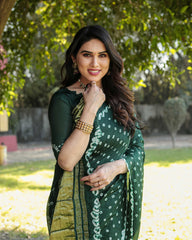 Original Bandhej Green Color Beautiful Design Saree