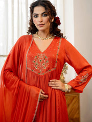 Festive Bloom Embroidered Anarkali Kurta Set with Dupatta