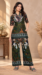 Women’s Printed Pure Viscose Rayon Co-Ord Set | Top & Palazzo Set - Green