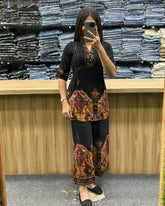 Printed Asymmetric Black Rayon Co-Ord Set