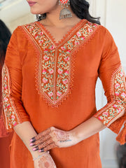 Kesari Noor Embroidered Kurta Set with Jacquard Dupatta