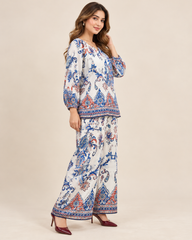 Women's Boho Print Pure Viscose Co-ord Set Blue | Fast Shipping