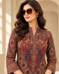 Women's Brown Printed Kurta & Wide-Leg Pant Set | Casual Ethnic Wear