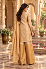 Women's Festive Golden Shimmer 3-Piece Suit Set | Party Wear Ethnic Co-ord