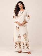 Elegant Off-white Pure Rayon cotton Floral Kurta Set with Matching Palazzo | V-Neck Ethnic Wear for Women