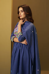 Indigo Blue Embroidered Anarkali Set with Floral Yoke