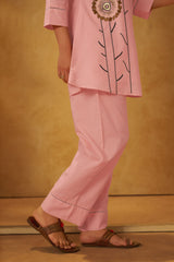 Women Pink Pure Cotton Embroidered Straight Kurta Co-Ord Set