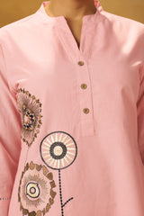 Women Pink Pure Cotton Embroidered Straight Kurta Co-Ord Set