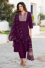 Wine Royale Embroidered Kurta Set
