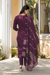 Wine Royale Silk Jacquard Kurta Set