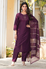 Wine Royale Silk Jacquard Kurta Set