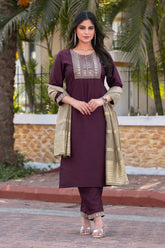 Burgundy Royale Embroidered Silk Kurta Set
