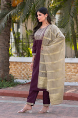 Burgundy Royale Embroidered Silk Kurta Set