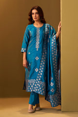 Turquoise Royale Jacquard Kurta Set