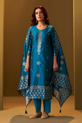 Turquoise Royale Jacquard Kurta Set