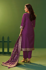 Royal Orchid Jacquard Kurta Set