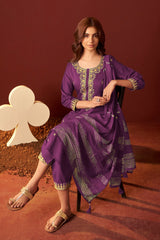 Royal Orchid Embroidered Kurta Set