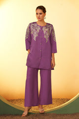 Blush Royale Embroidered Roman Silk Co-Ord Set