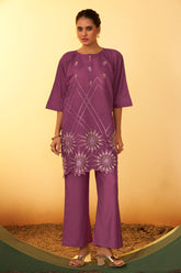 Rose Blush Embroidered Roman Silk Co-Ord Set