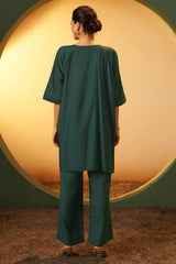 Emerald Bloom Embroidered Roman Silk Co-Ord Set