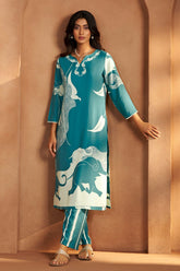 Turquoise Bloom Printed Rayon Kurta Set