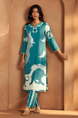 Turquoise Bloom Printed Rayon Kurta Set