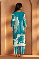 Turquoise Bloom Printed Rayon Kurta Set