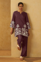 Mocha Grace Embroidered Cotton CO-Ord Set