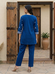Midnight Bloom Embroidered Cotton Co-Ord Set