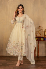 Ivory Noor Handworked Anarkali Set