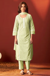 Pista Noor Schiffli Kurta Set
