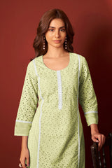 Pista Noor Schiffli Kurta Set