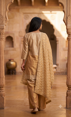 Women's Festive Golden Shimmer 3-Piece Suit Set | Party Wear Ethnic Co-ord