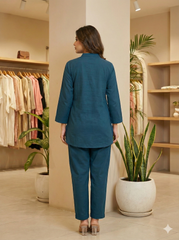 Women’s Stylish Teal Blue Leaf handwork Co-ord Set