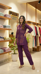 Plum Leaf Embroidered Cord Set