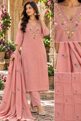 Women’s Mal Chanderi 3 Piece Kurta Set with Pure Handwork & Flock Work