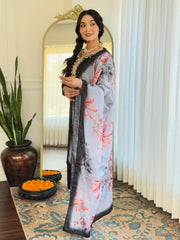 Midnight Blossom Embroidered Kurta Set with Dupatta